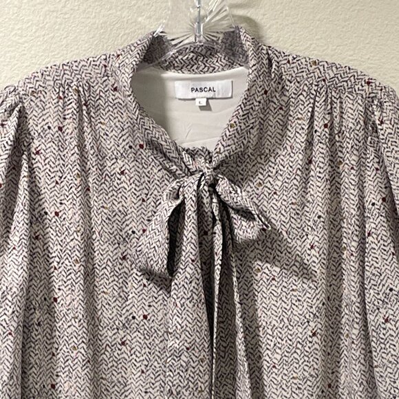 PASCAL (NEW) Long Sleeve Maxi Dress Bow Neck Light Gray & Multi Dots Size L - Picture 6 of 12